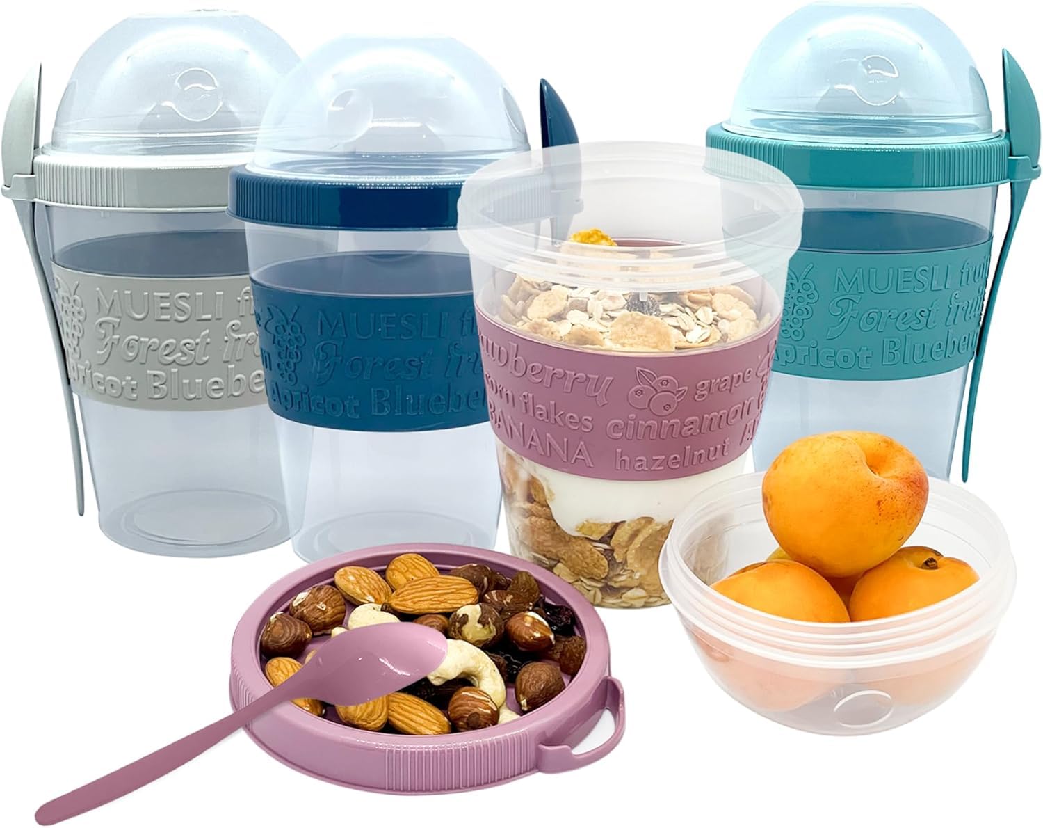 Set Di 4 Bicchieri Riutilizzabili Per Yogurt Con Coperchi A