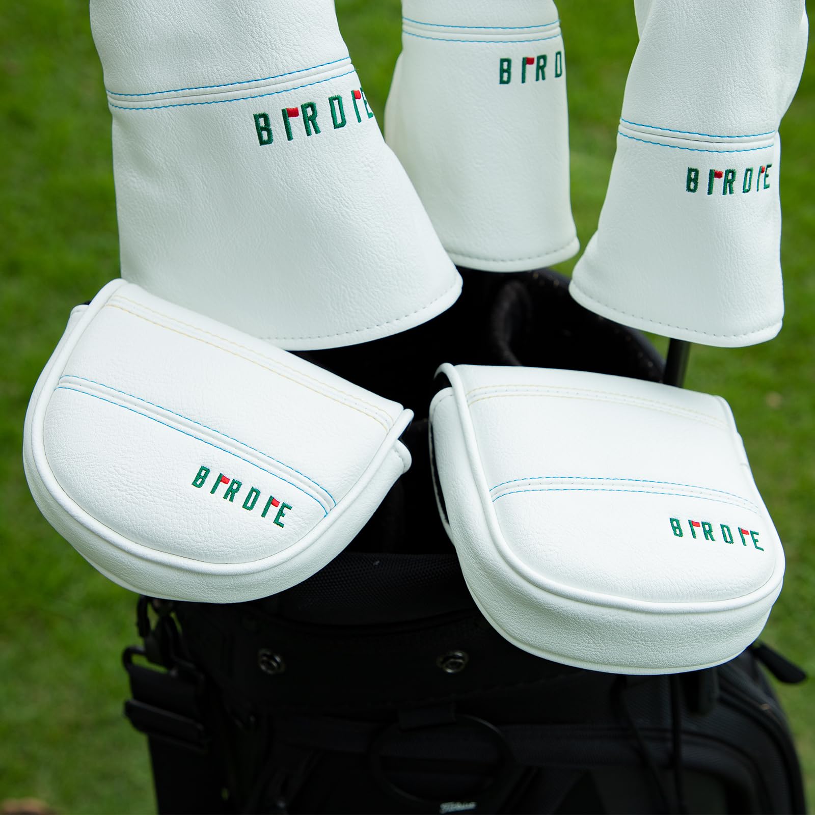 Golf Headcovers Golf Driver Fairway Hybrid Head Cover Golf Blade Mallet Putter Cover Birdie Design Premium Leather Waterproof Driver Fairway(FW) Wood Hybrid(UT) with Number Tags