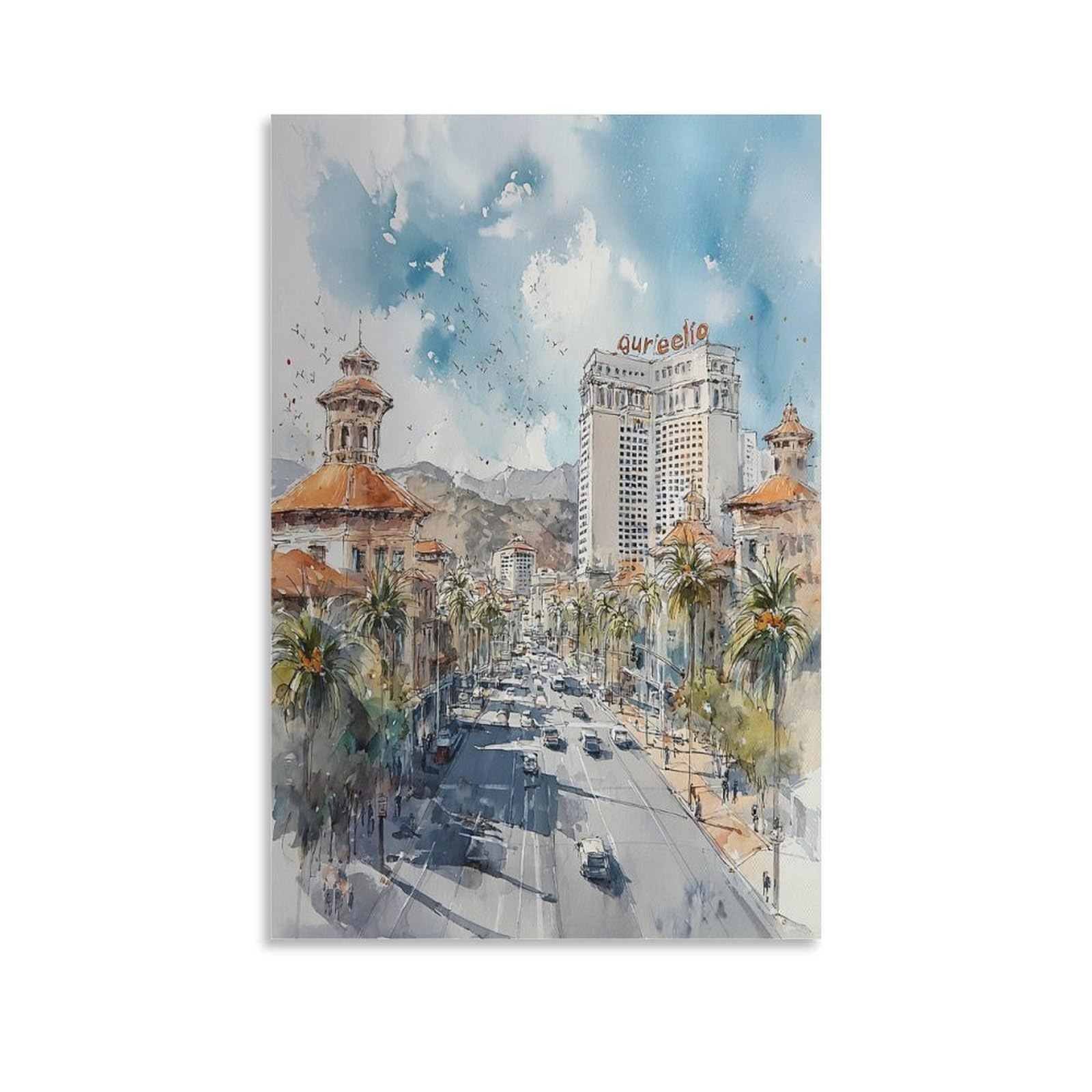 XWYMXZ Las Vegas Watercolor 24x36inch(60x90cm) Vintage Travel Poster Watercolor Canvas Art