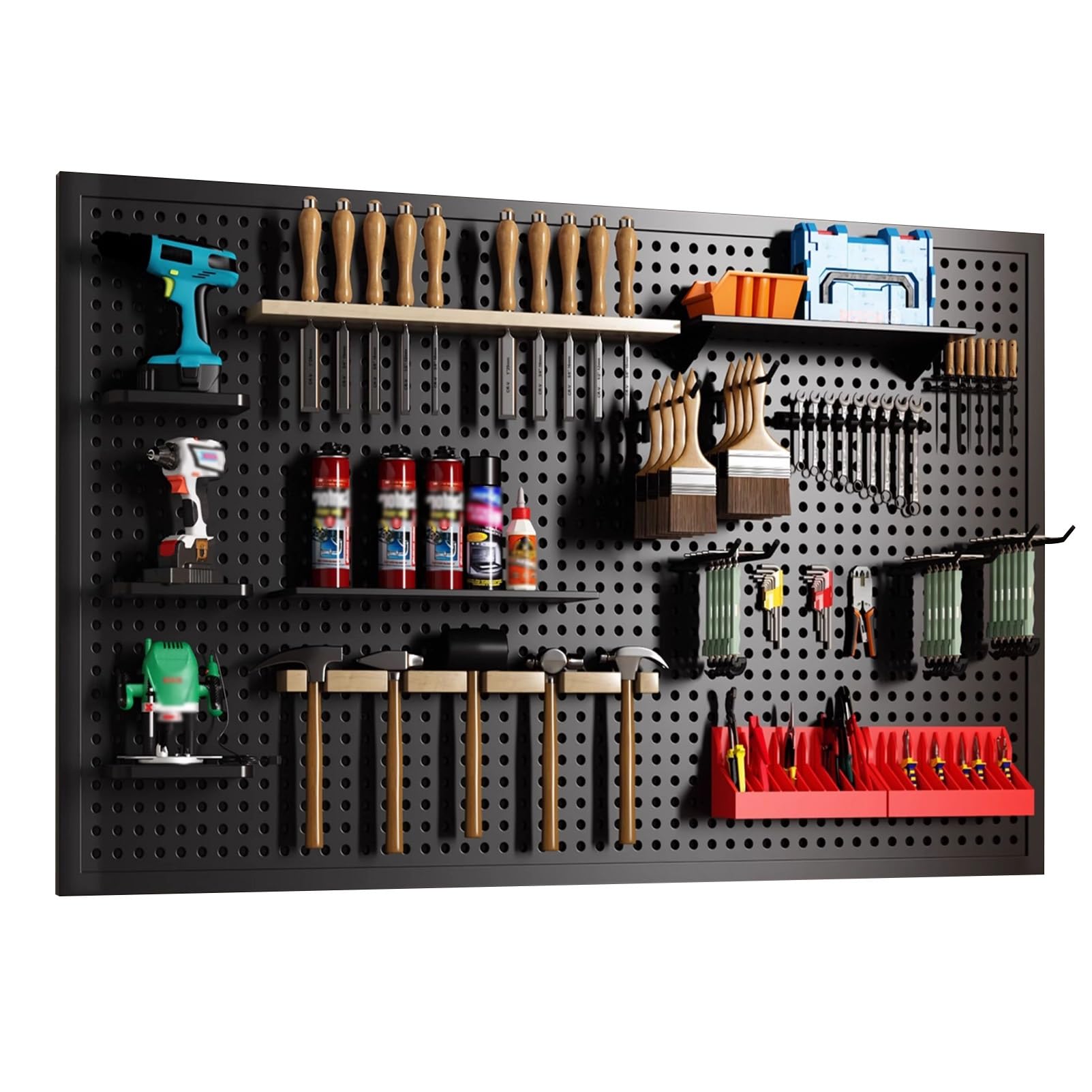 Kit Organizer da Parete con Pannello Forato, portautensili in Metallo a Parete, Pannelli forati multifunzionali per Officina Fai da Te in Garage, Facile da installare(100x40cm)