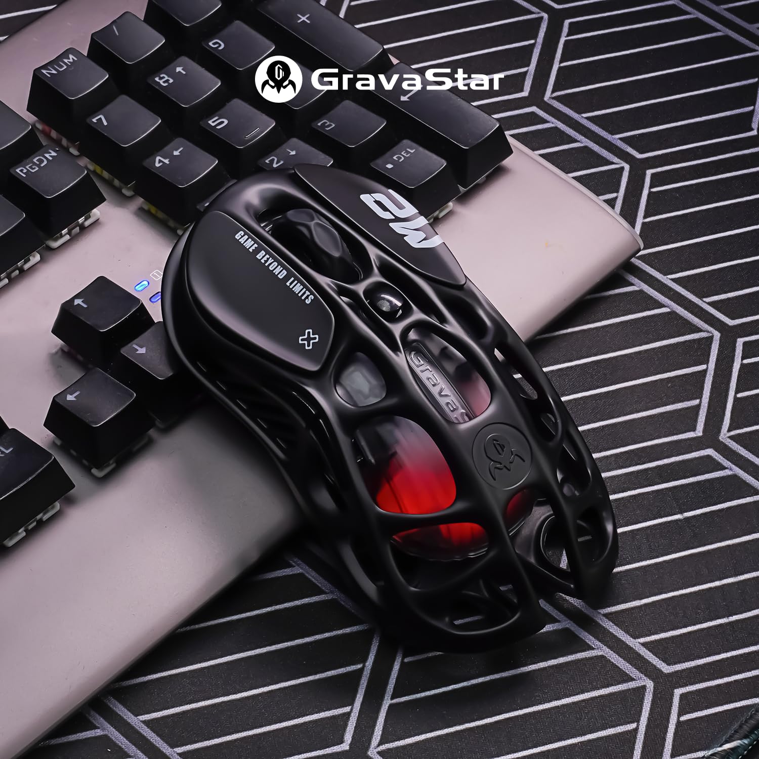GravaStar Mercury M2 Gaming Maus Kabellos 26000 DPI PAW3395 DM Sensor 79g Ultraleicht RGB Tri-Mode Schwarz