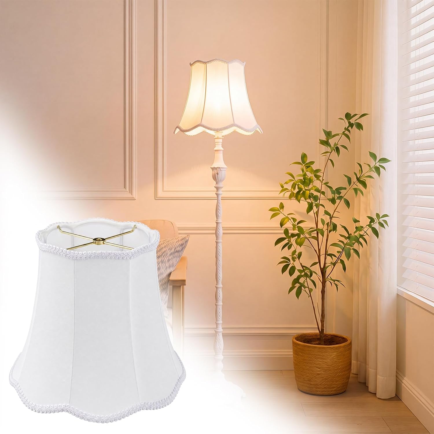 Fumete 1 Pcs Wavy Floral Scalloped Lamp Shades Vintage Lampshades,White