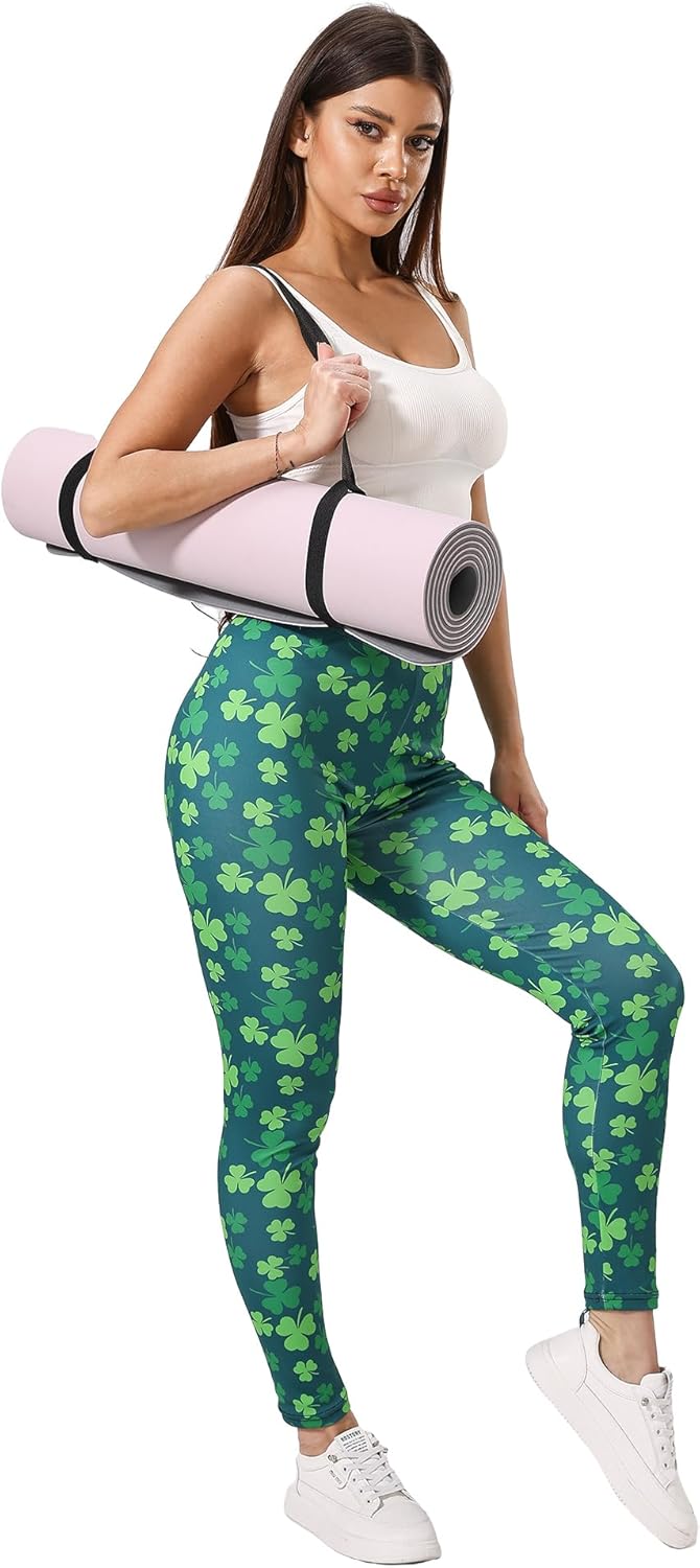 St Patricks Leggings for Women 2025 High Waist Shamrock Yoga Pants Green Tights - Image 6