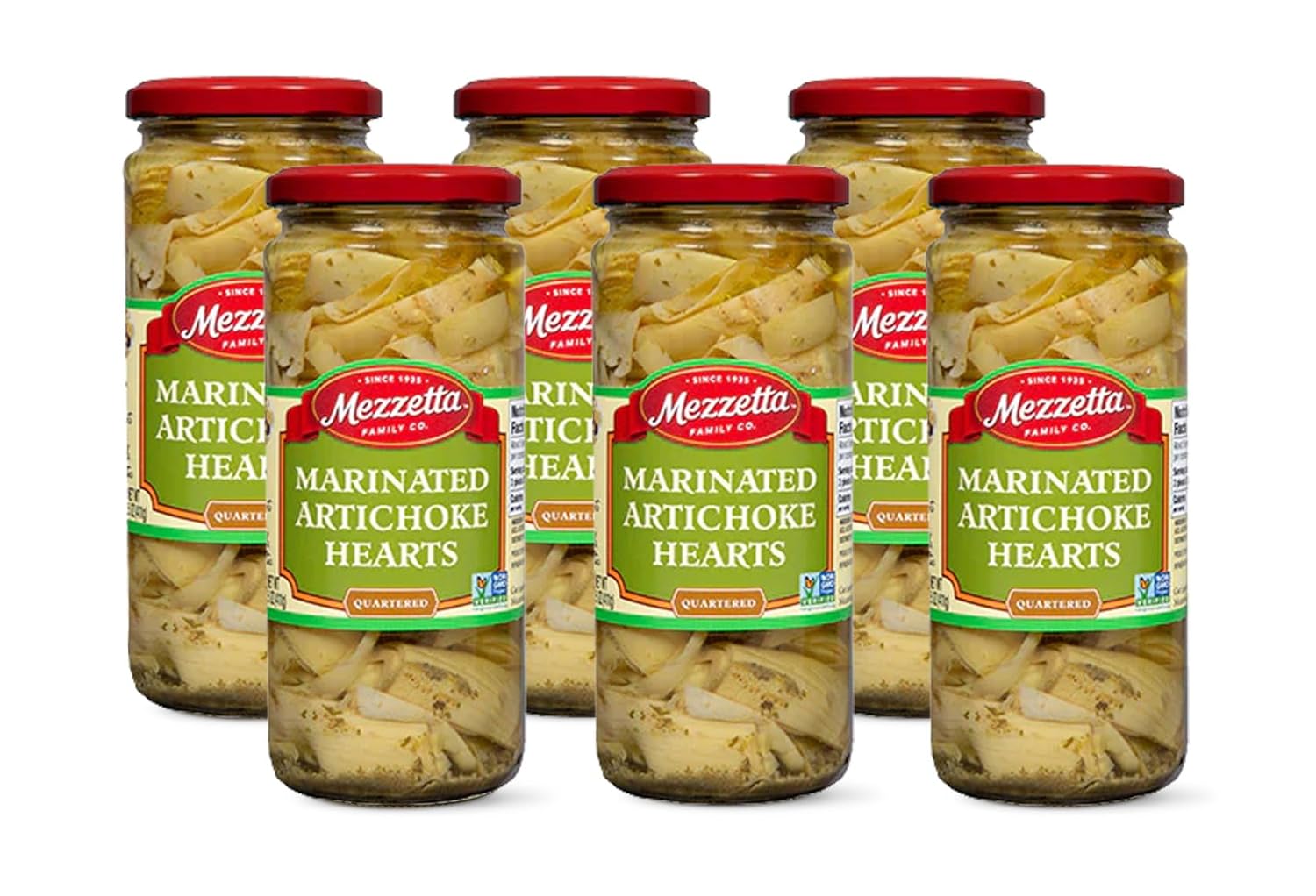 Mezzetta Marinated Artichoke Hearts - Marinated in Herbs & Oil - Ideal for Pastas, Salads, Antipasto - Enjoy Straight from Jar - For Creative Cooking - Delicious Snack - 14.5 Oz - Pack of 6