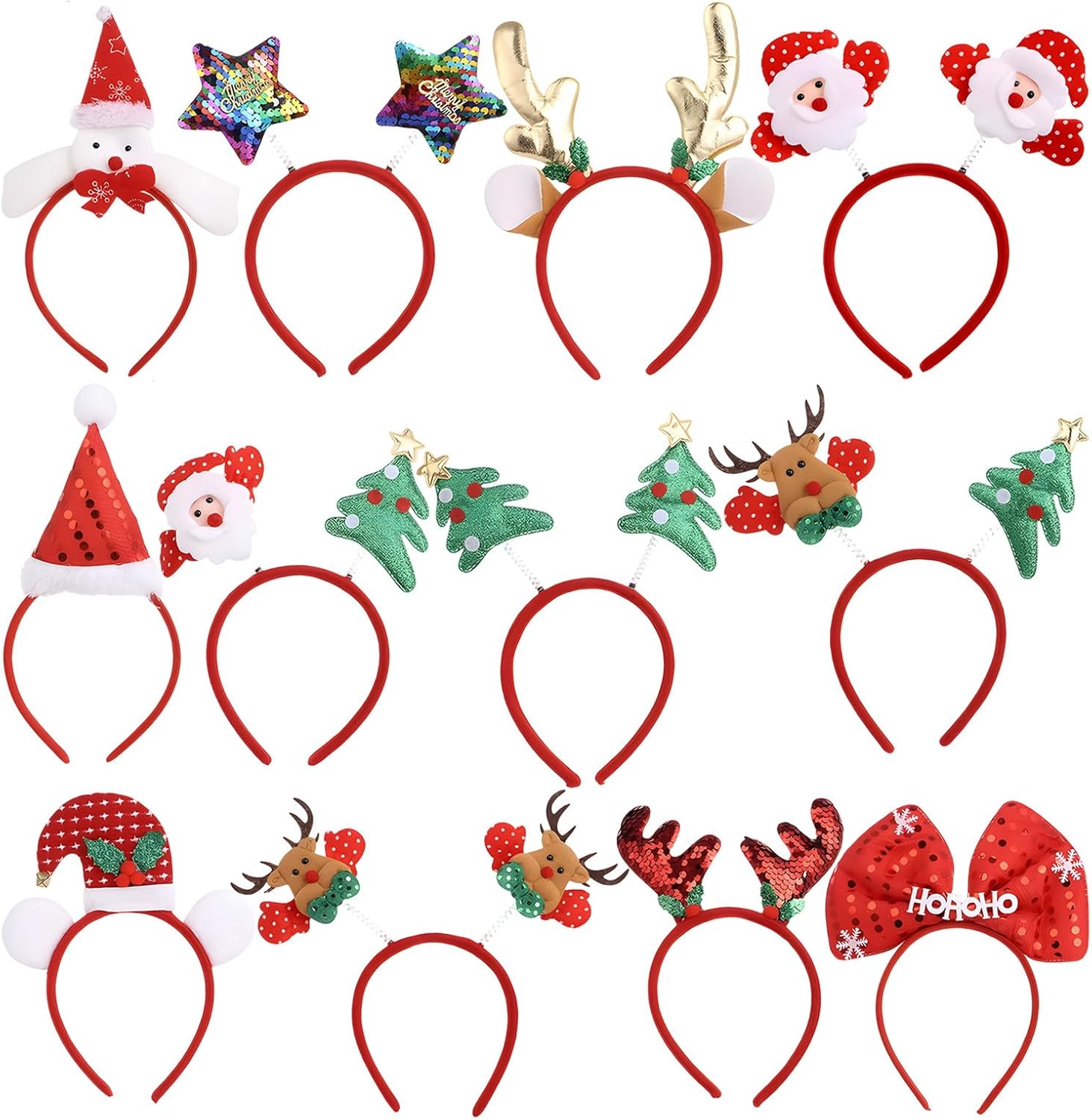 12-Pcs Santa/Reindeer Holiday Headbands – Cute, Funny Christmas & Party Hair Toppers for Birthdays, Themed Events