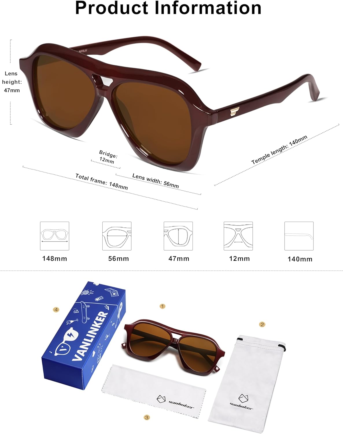 VANLINKER Retro 70s Square Aviator Sunglasses Womens Men Trendy Polarized Vintage Shades VL9768 - Image 6