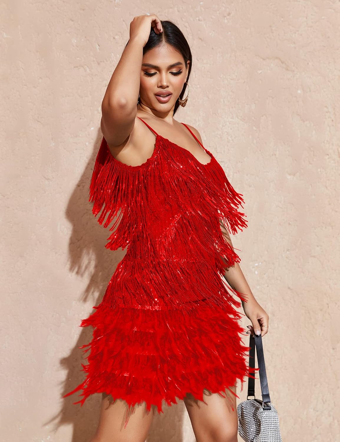 Women's Sequin Cocktail Dresses 1920s Flapper Dress Gatsby Fringe Mini Dresses Feather Prom Party Dress - Image 3