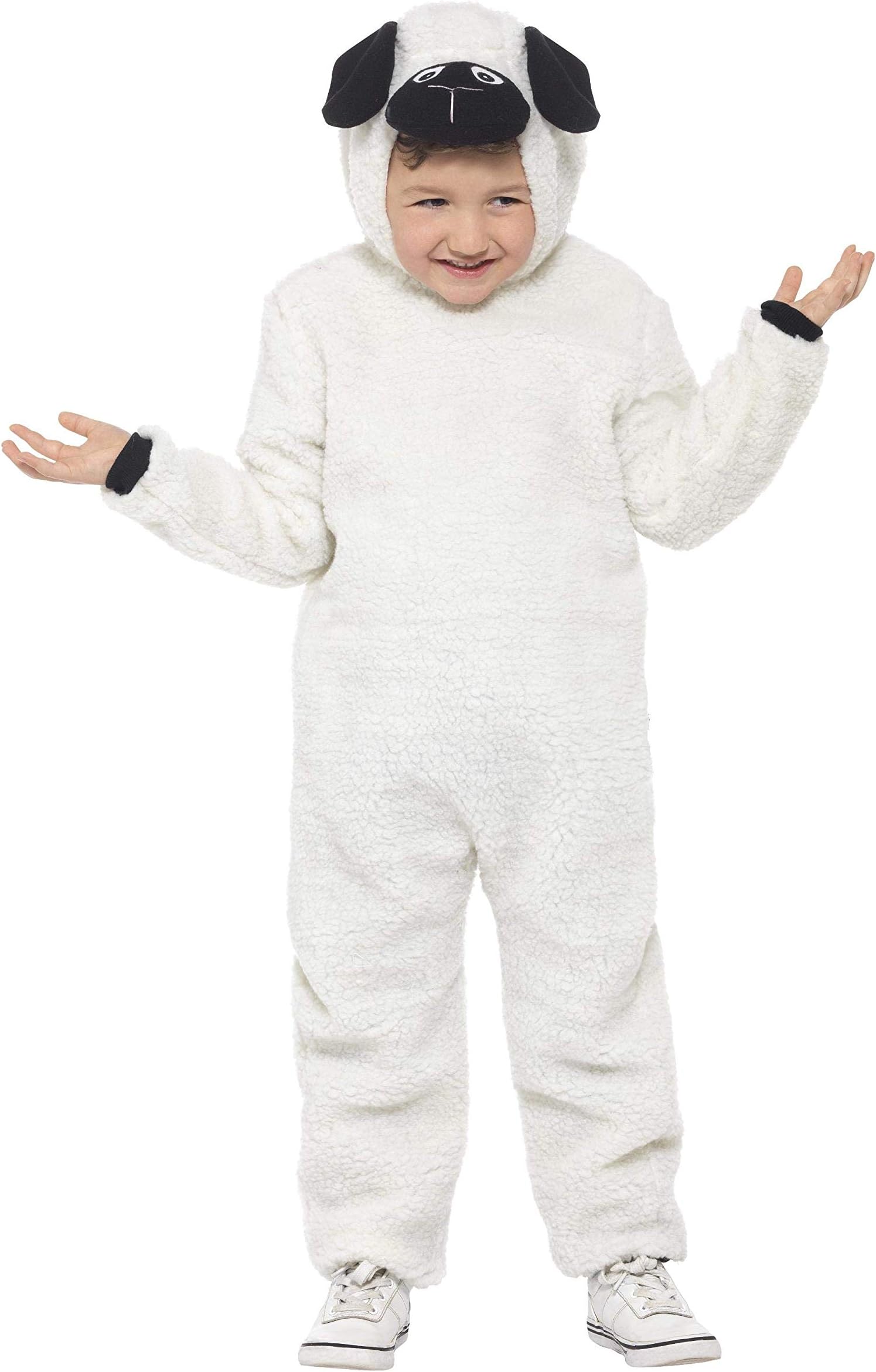 SmiffysSmiffys Sheep Costume, White & Black with Hooded Jumpsuit, Children's Animal Fancy Dress, Child Dress Up Costumes