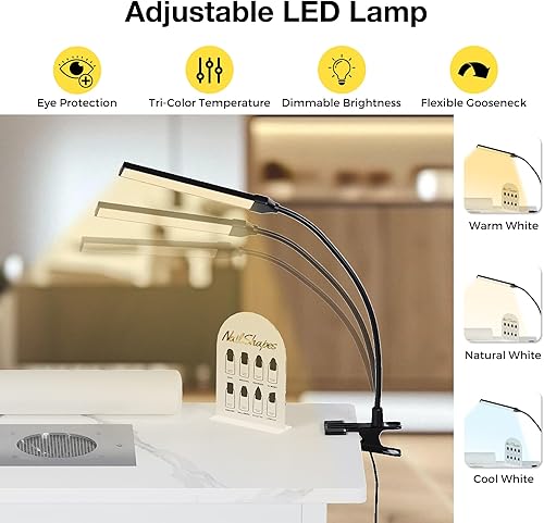 Miniatura 7 de Mesa de manicura portátil y plegable con colector de polvo, escritorio de tecnología de uñas rodante con lámpara de luz LED, cojín de muñeca, ruedas