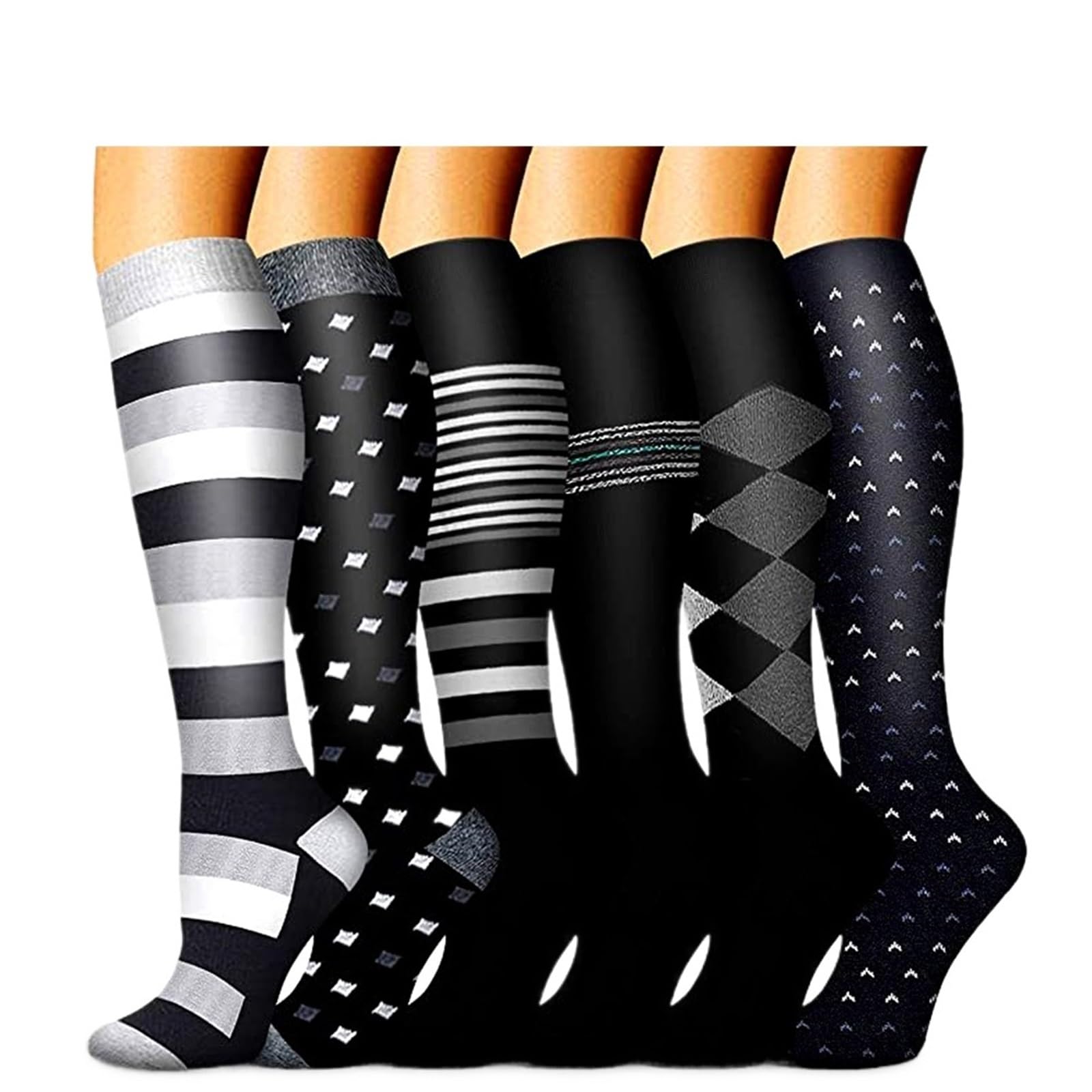 Medias De Compresion 6 Pares de Calcetines de compresión for Hombres y Mujeres, 15-20 mmHg, Ideales for Correr, Atletismo, Uso médico, Embarazo y Viajes(Color1,L/XL)