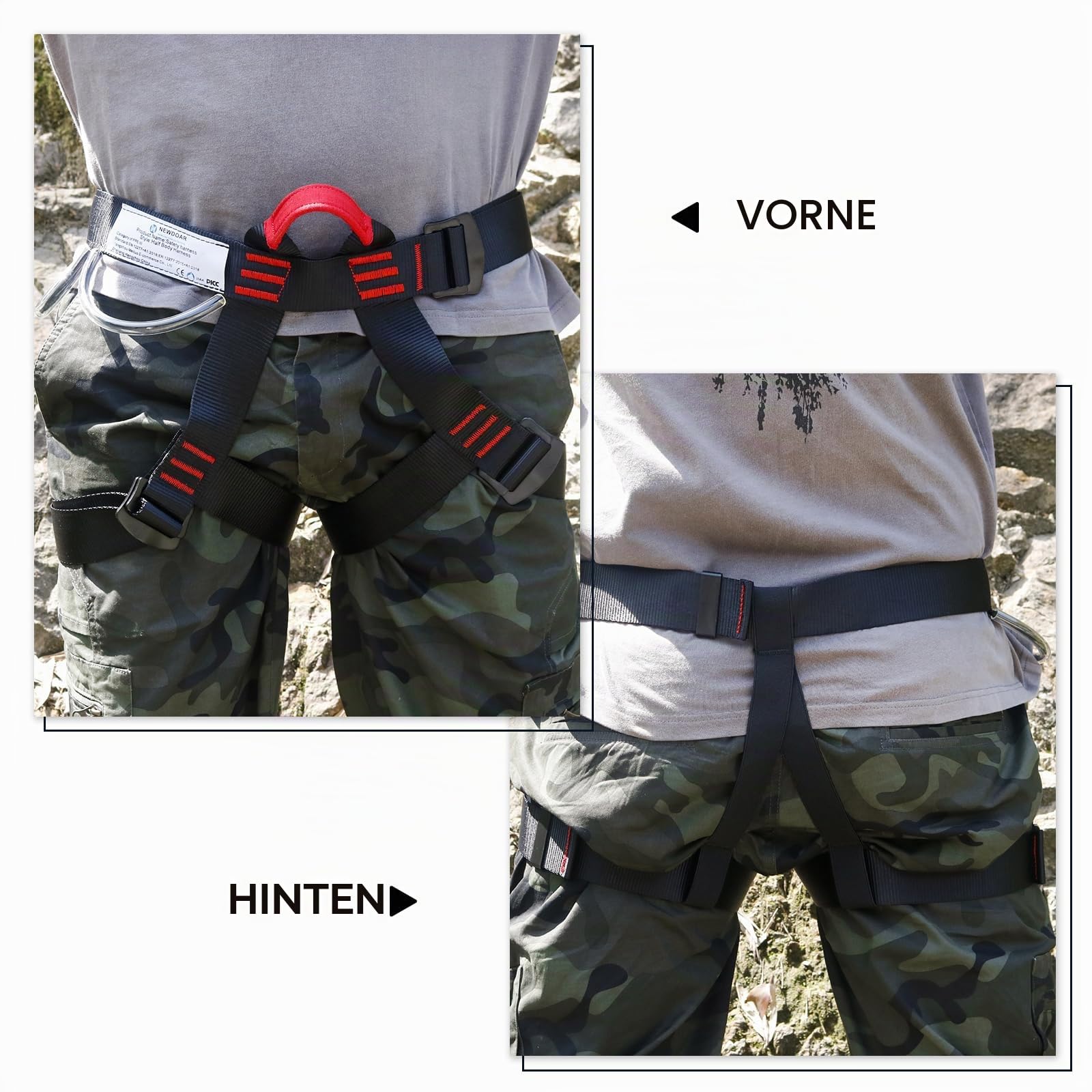 NewDoar Klettergurt, Bergsteiger-Klettergurt, Halbkörpergurt, Taillen-Hüftschutz, verstellbarer Sicherheitsgurt zum Abseilen, Feuerrettung, Baumklettern, Baumpfleger mit Testbericht
