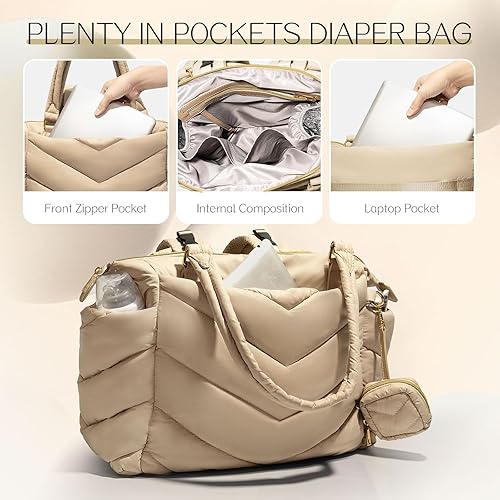 Miniatura 5 de Bolsa de pañales, mochila para pañales, bolsa de mano acolchada con funda para chupete, ligera mamá para hospital, hinchada con 10 bolsillos, bebé
