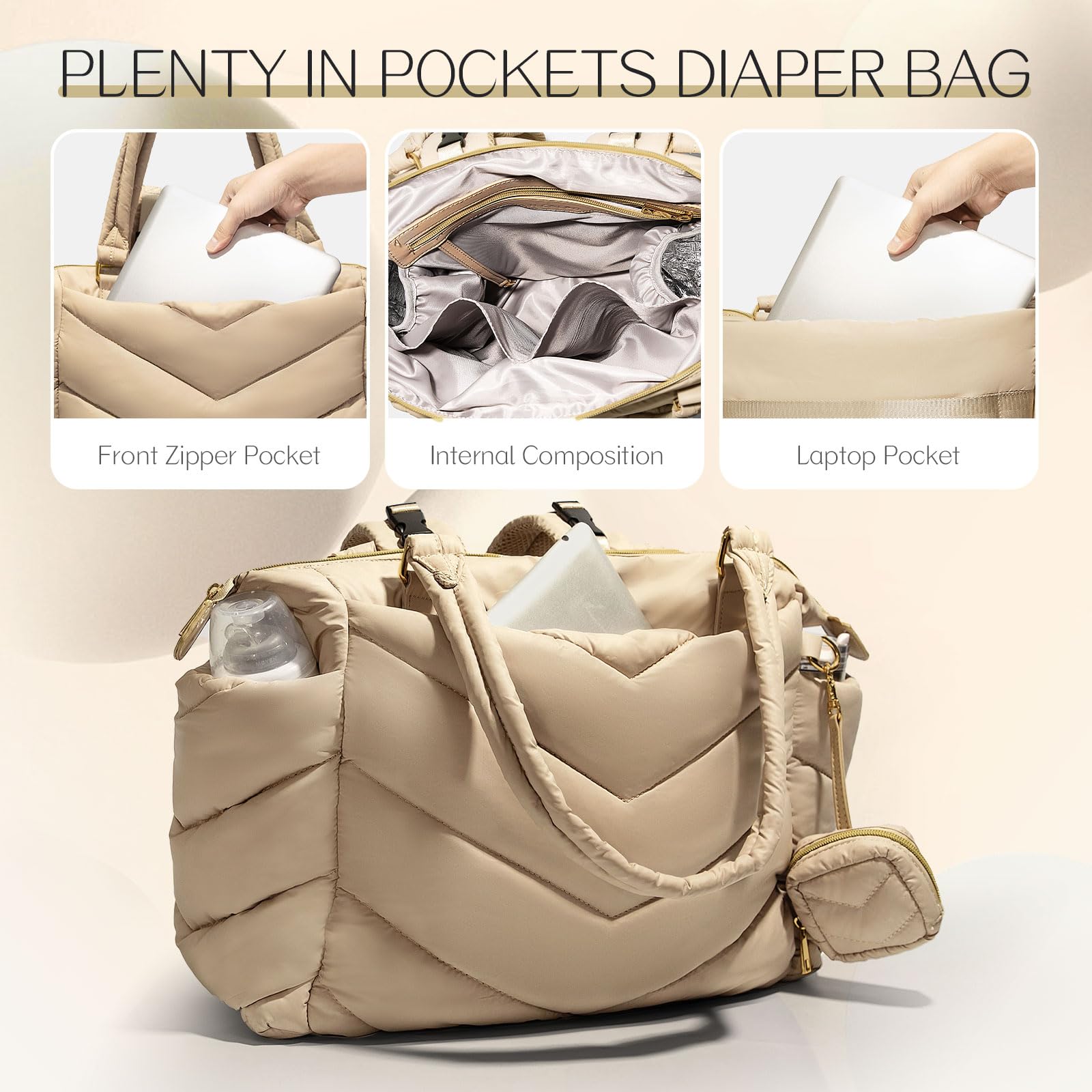 MISS FONG Borsa per il cambio del bambino, grande borsa fasciatoio con ampia apertura, zaino da viaggio con fasciatoio pieghevole, cinghie per passeggino, custodia per ciuccio per mamme e papà
