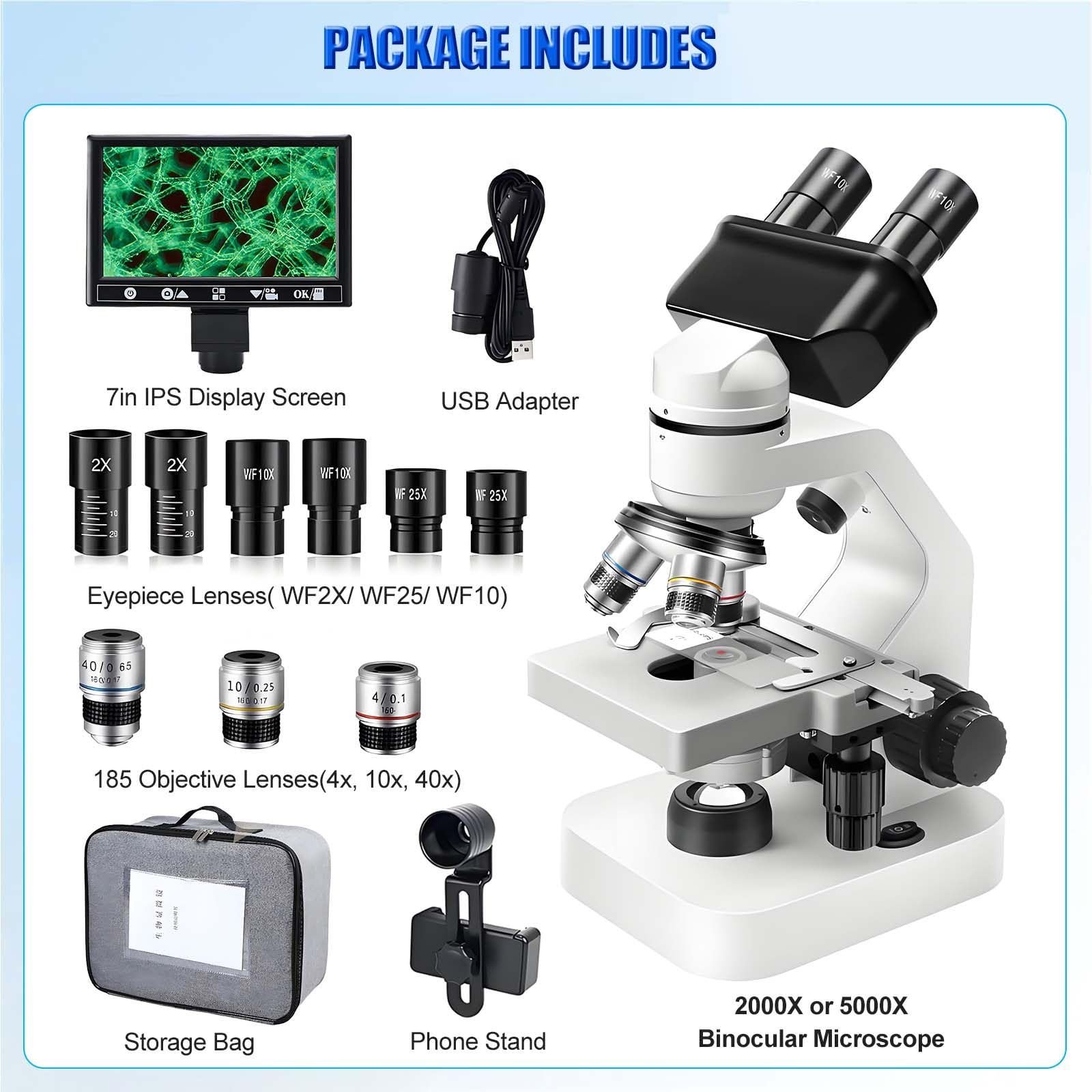Microscopio binocular de laboratorio con pantalla HD y salida USB, ideal para universidad, escuela de medicina y aplicaciones de enseñanza de investigación