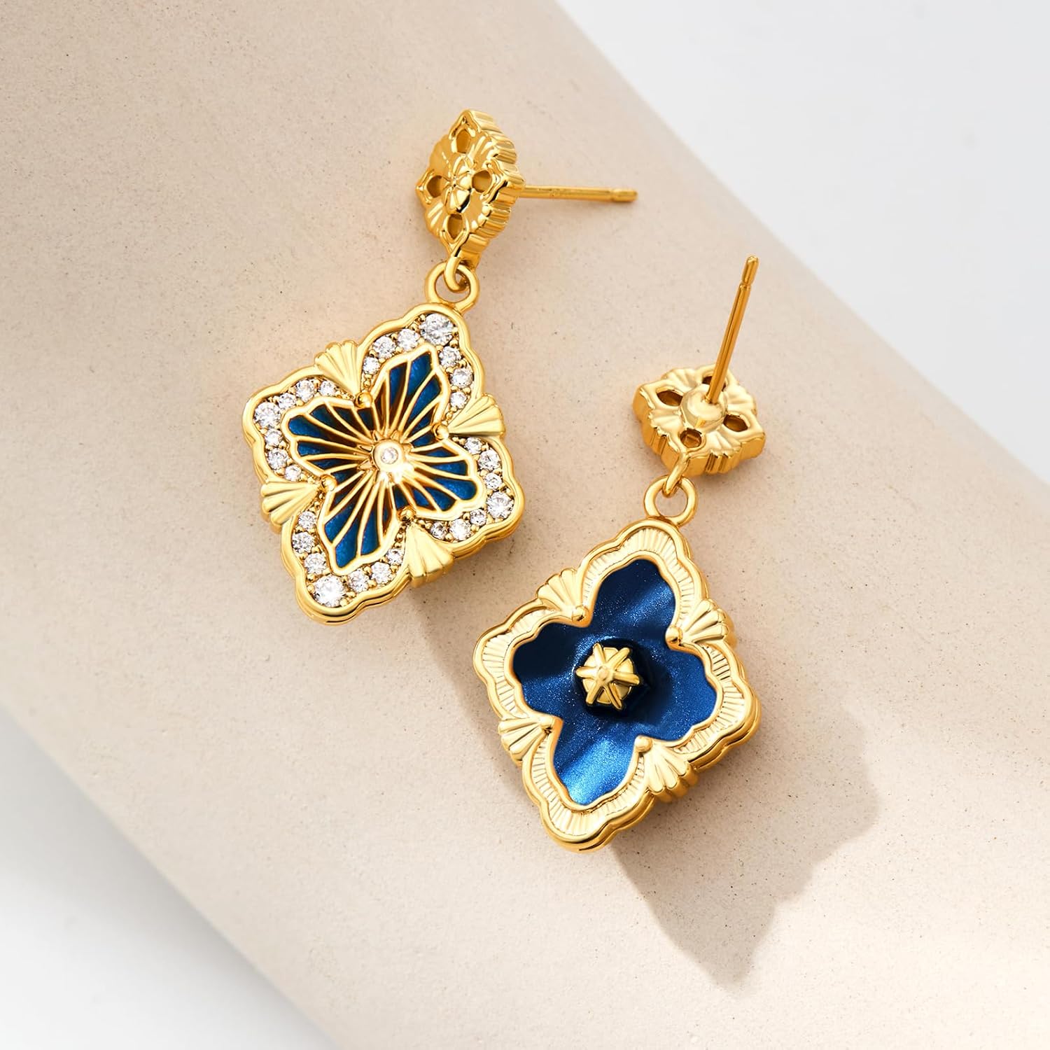 Cicy Bell Four Leaf Clover Dangle Earrings for Women Lucky 18k Gold Plated Cubic Zirconia Trendy Drop Earrings Jewelry Gift - Image 2