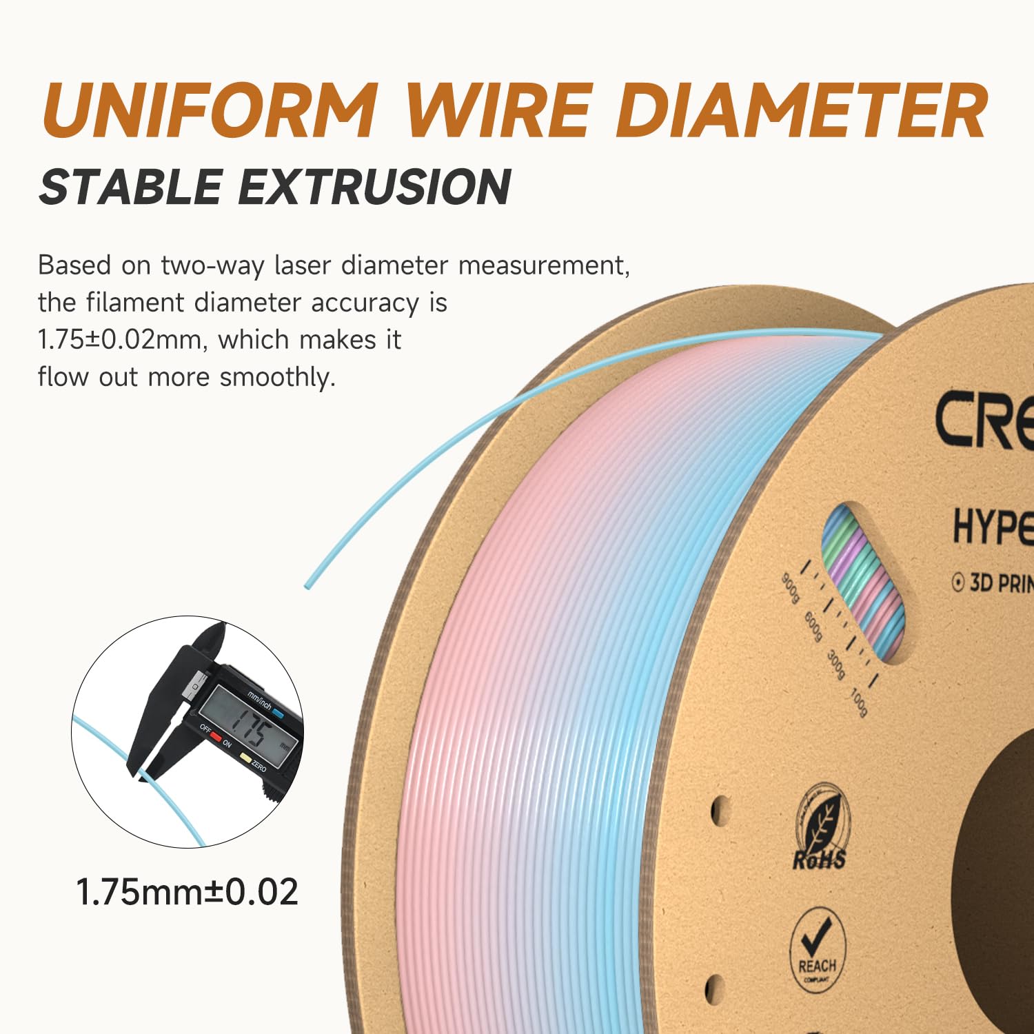 Creality Hyper PLA Rainbow Filamento 1.75 mm 2 KG per Stampante 3D, per stampa ad alta velocità 30-600 mm/s, Precisione Dimensionale +/-0.03 mm, 1 KG/Bobina (Arcobaleno-Gradiente Lago)