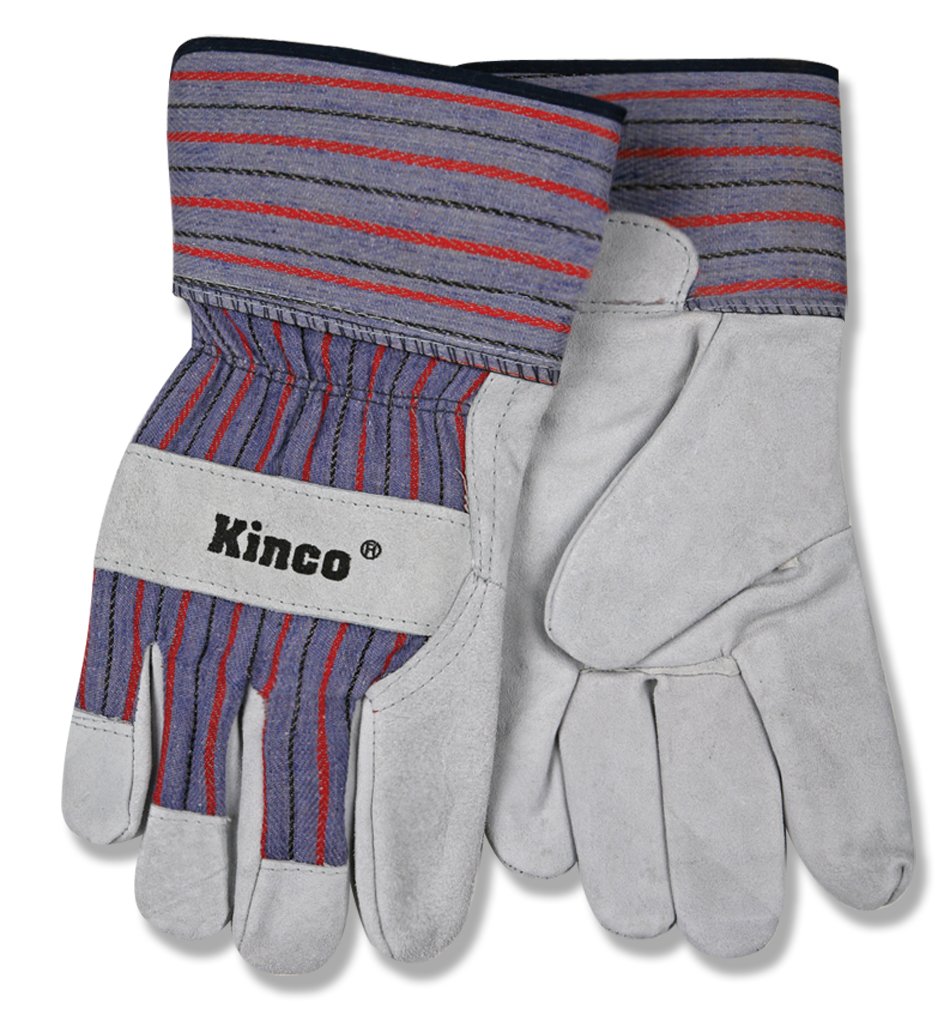 KINCO 1500-L Men's Unlined Suede Cowhide Leather Palm Gloves, Large, Gray