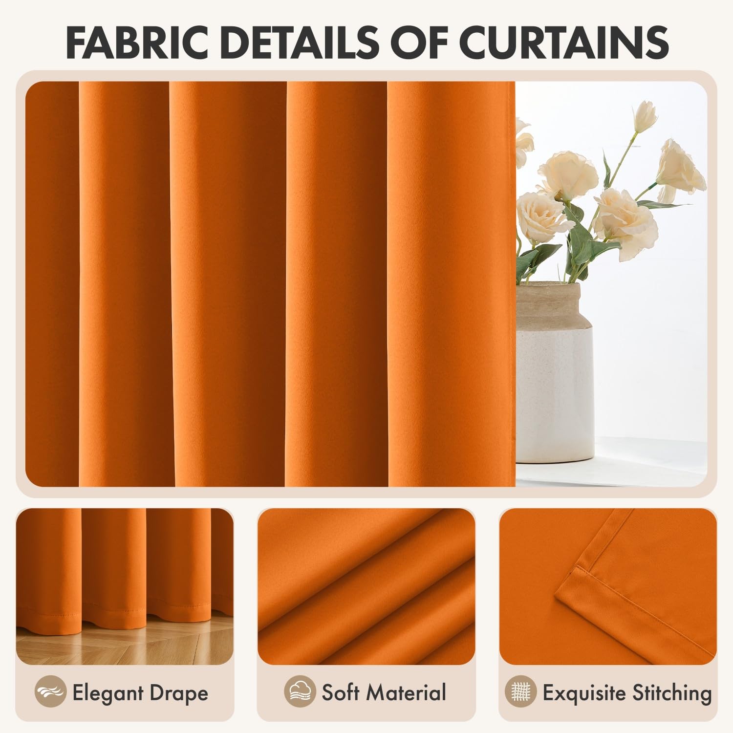 EMEMA Rideau Occultant Thermiques 2P L140xH260cm Orange Opaques Rideaux | Rideaux Occultants de 260cm de Long Lot de 2 Rideaux Thermiques Rideaux pour Salon et Chambre à Coucher