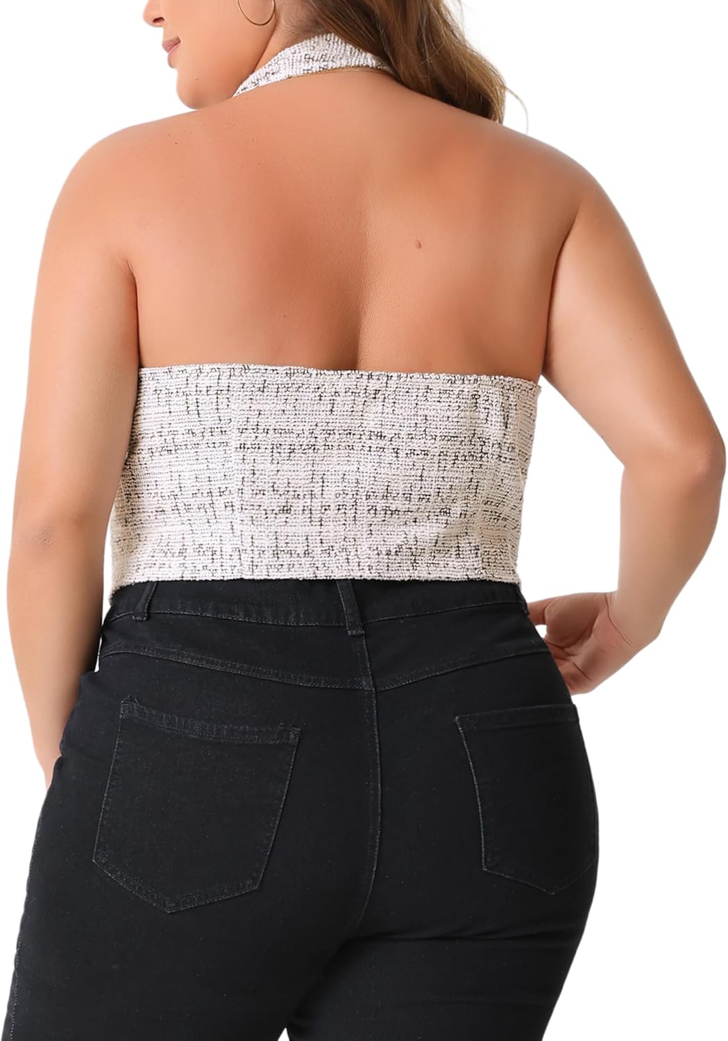 Agnes Orinda Plus Size Waistcoat Vest for Women Vintage Halter Button Down Tweed Suit Blazers Vests - Image 4