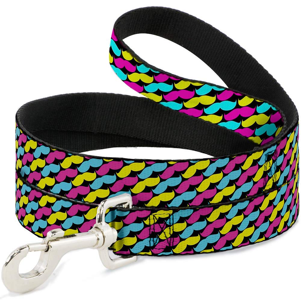 Correa para Perro Bigote Monograma Negro Fucsia Turquesa Amarillo 6 pies de Largo 1.5 Pulgadas de Ancho