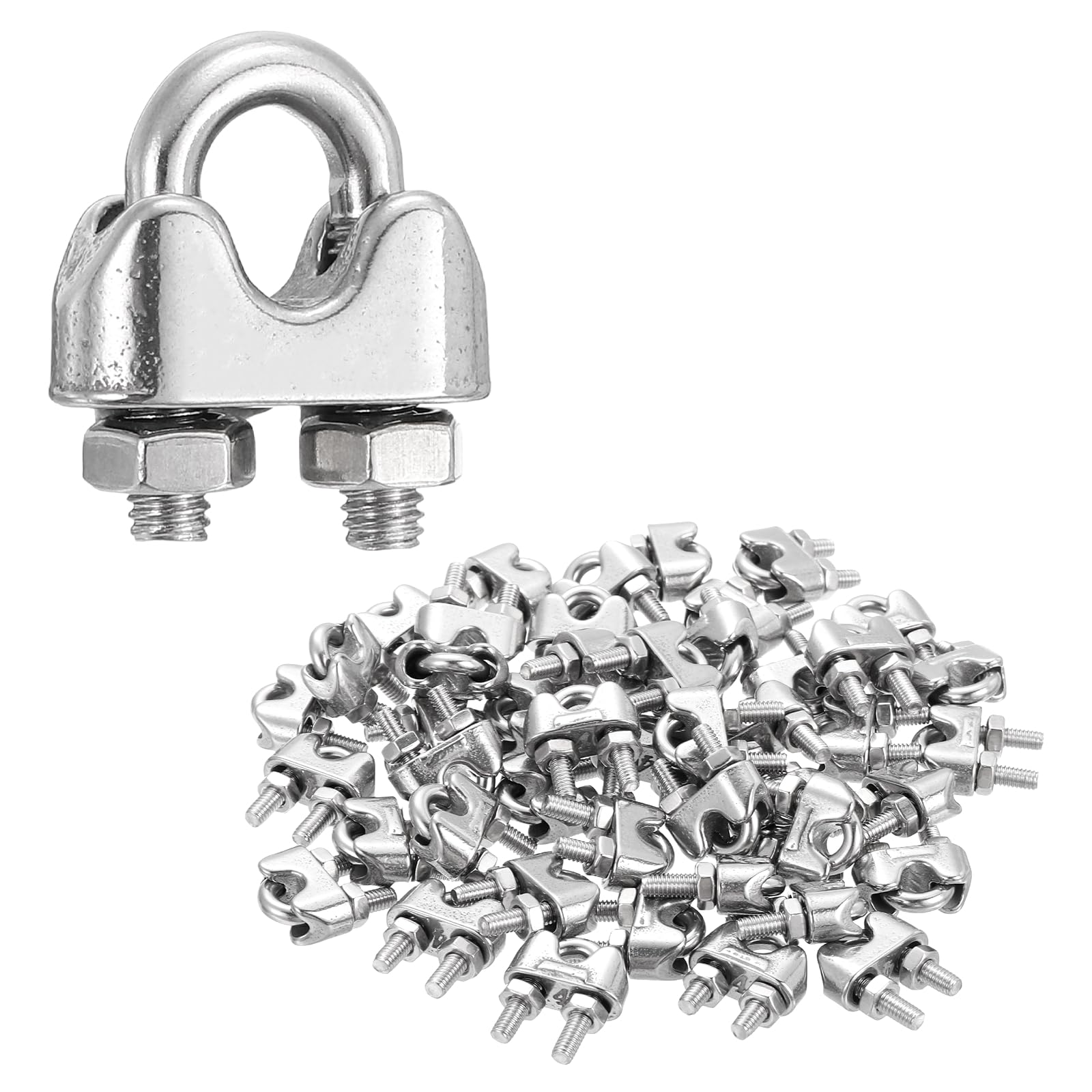 QUARKZMAN 120Pcs Morsetti Per Cavo In Acciaio 5/32 Pollici M4 Piccoli 304 Acciaio Inossidabile U Bolt Fascette Hardware Per Fissaggio Sicuro Cavi Marine Rigo Corda Per Bucato, Argento
