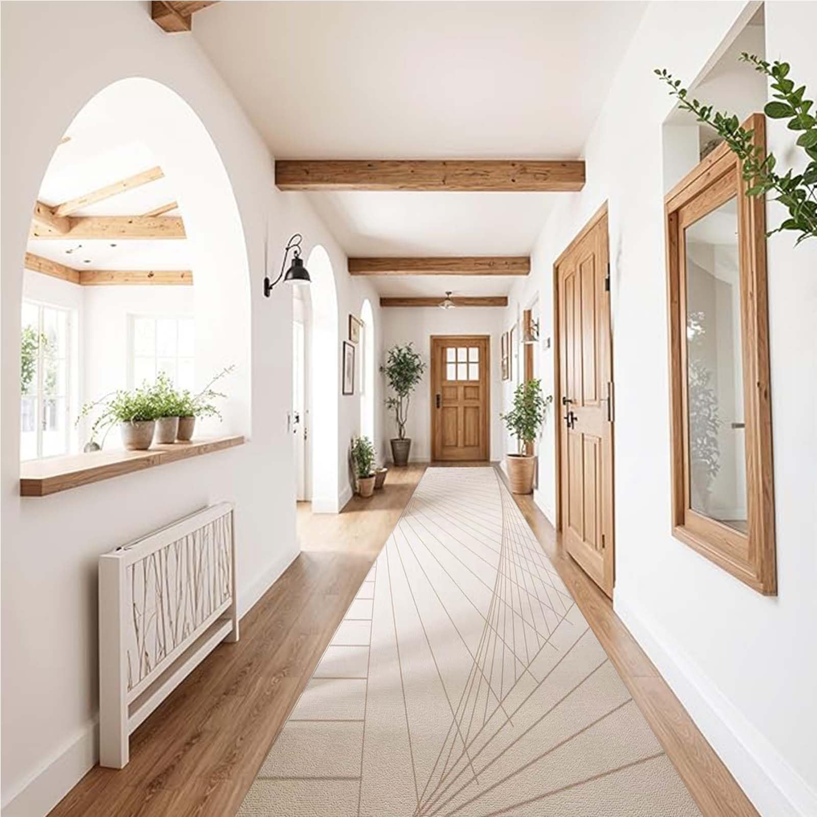 Whnoorher Carpet Runners for Hallway Soft Long - Vintage Beige White Washable Narrow Runner Rug with Non-Slip Rubber Backed Area Rugs for Hall Kitchen Entryway Living Room(80×450cm/2.6ft×14.8ft)