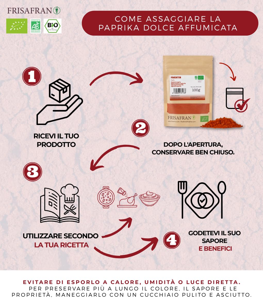 FRISAFRAN | Paprica dolce affumicata 1kg | Paprika in Polvere Bio | paprika dolce macinata | Origine SPAGNA | Affumicata Dolce | Paprica | Paprika Affumicata | Paprika Dolce | Pimenton Affumicata