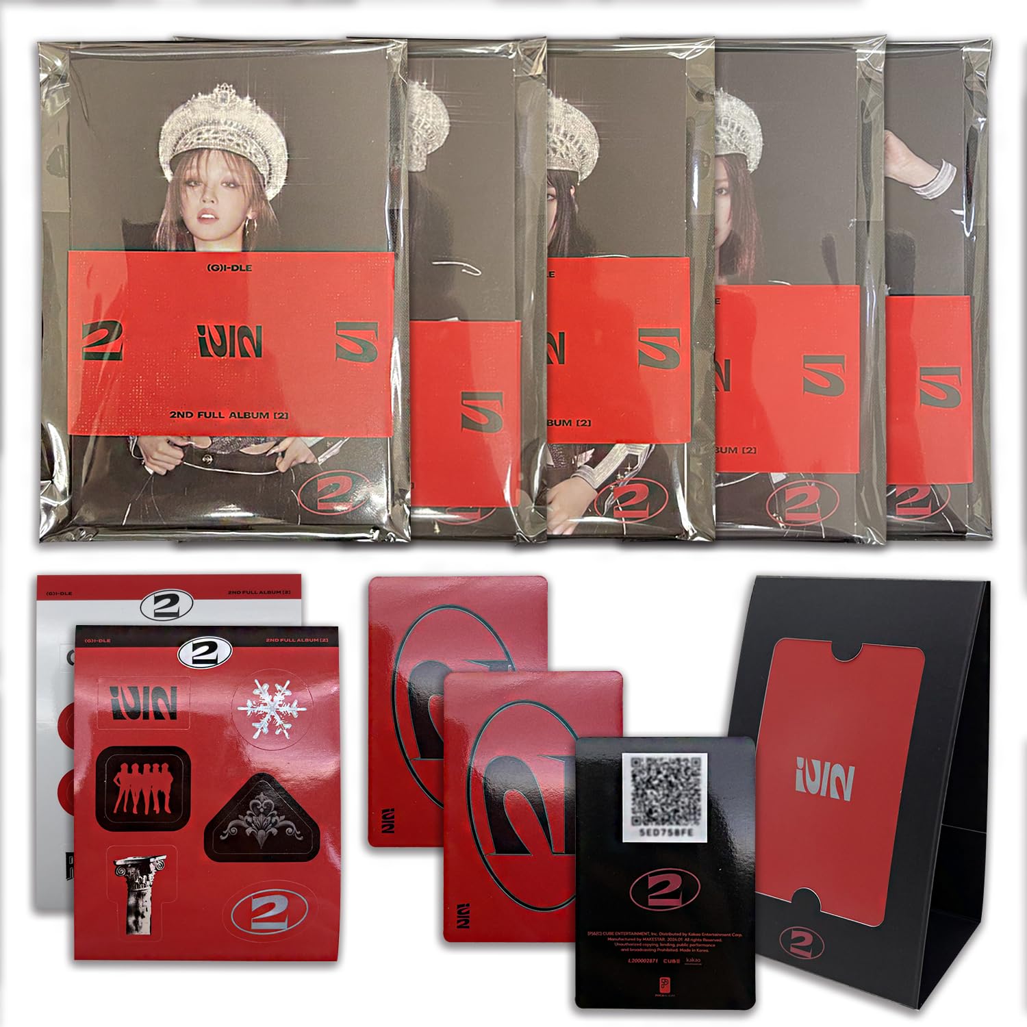 Cube Ent. Red (G) I-Dle - 2Nd Full Album [2] (Pocaalbum Ver. - Random) Photostand Package + Sleeve + Qr Card + Photocard + Sticker + 2 Pin Badges + 4 Extra Photocards