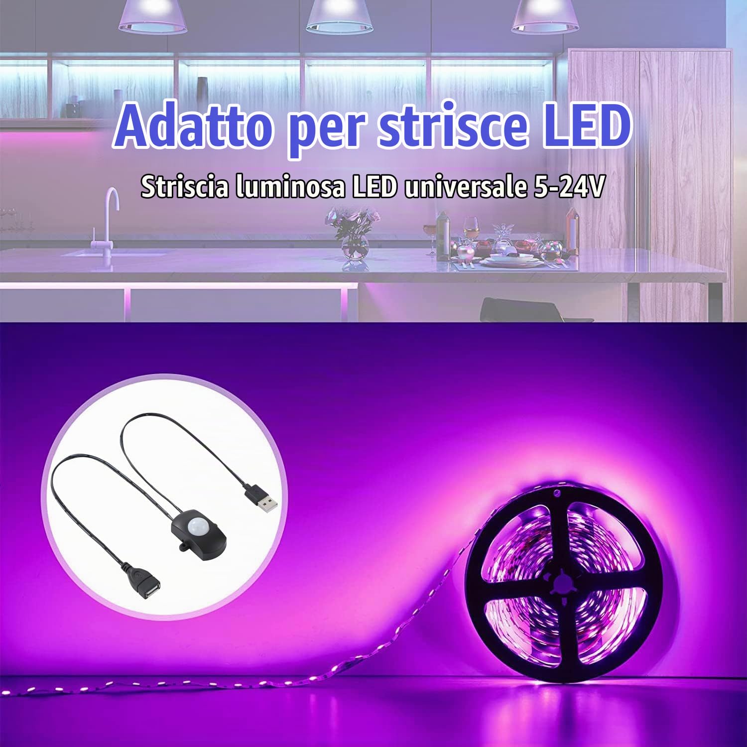 Greluma 1 interruttore mini PIR DC 5-24 V 2 A, sensore di movimento per illuminazione LED fai da te, rilevatore di movimento a infrarossi, interruttore automatico, striscia LED con connettore USB
