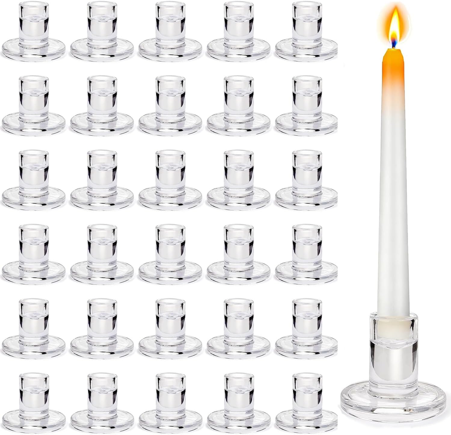 36 Pack Clear Glass Taper Candle Holders, 2.5 Inch Small Candlestick Stands for for Candle Sticks Christmas Party Living Room Dinner Advent Decoration (36)