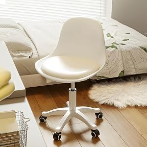 JPBSTO Small Desk Chair Cute Armless Task Vanity Chair with Soft Padded Cushion, Plastic Height Adjustable Home Office Chairs for Teens Girls,White Set of 1