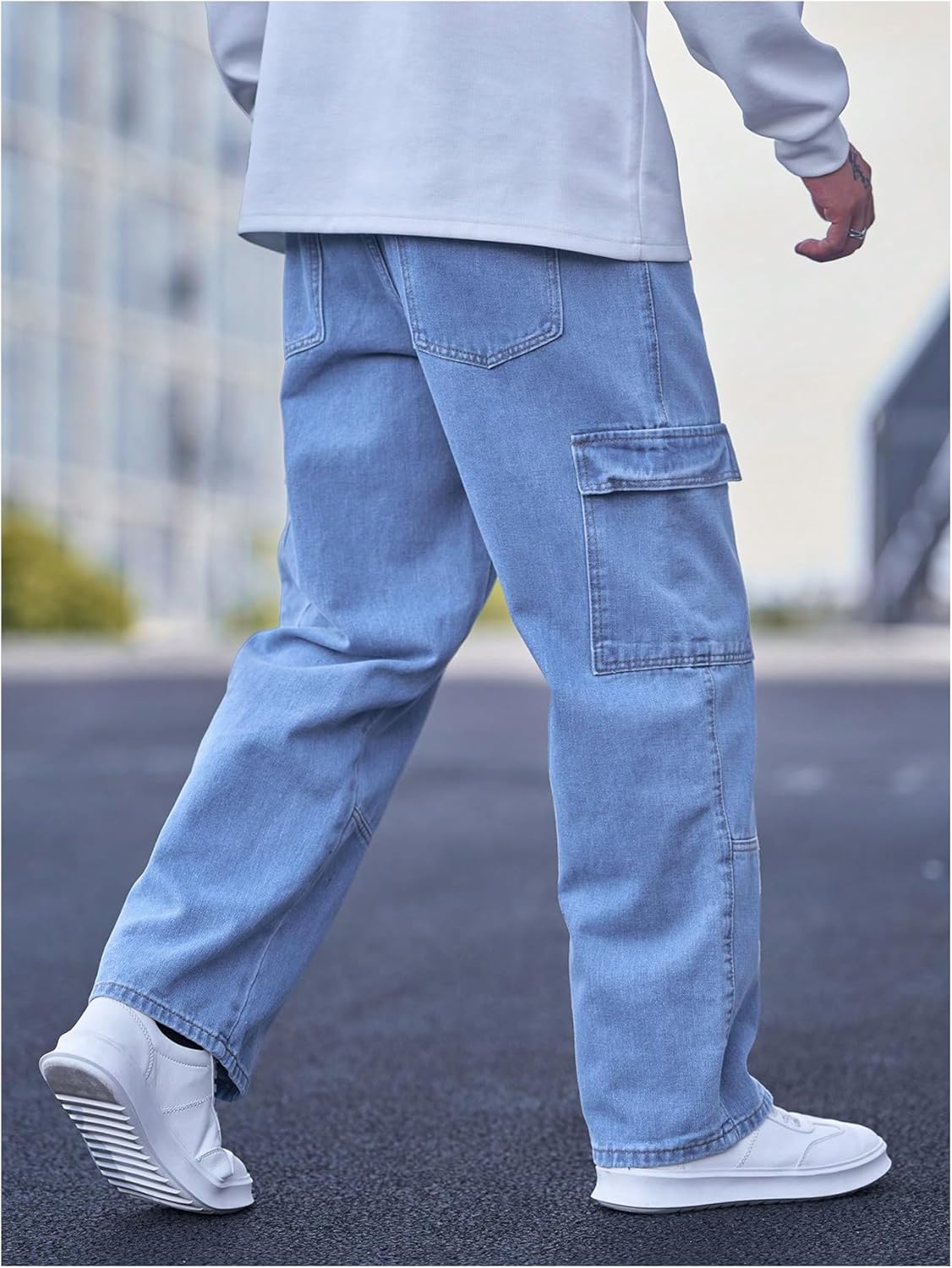 Verdusa Men's Cargo Jeans Streetwear Drawstring Waist Straight Leg Denim Pants with Pockets - Image 3