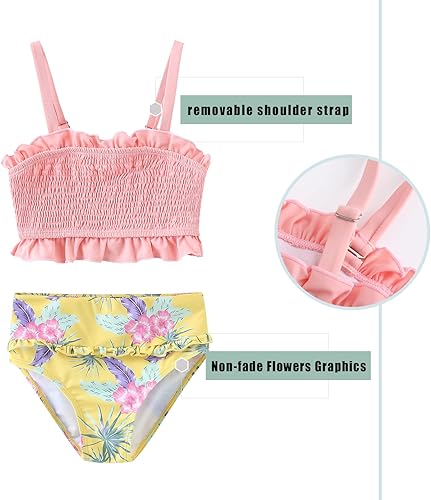 Miniatura 3 de Traje de baño de dos piezas para niñas, traje de baño fruncido hawaiano de 3 a 16 años