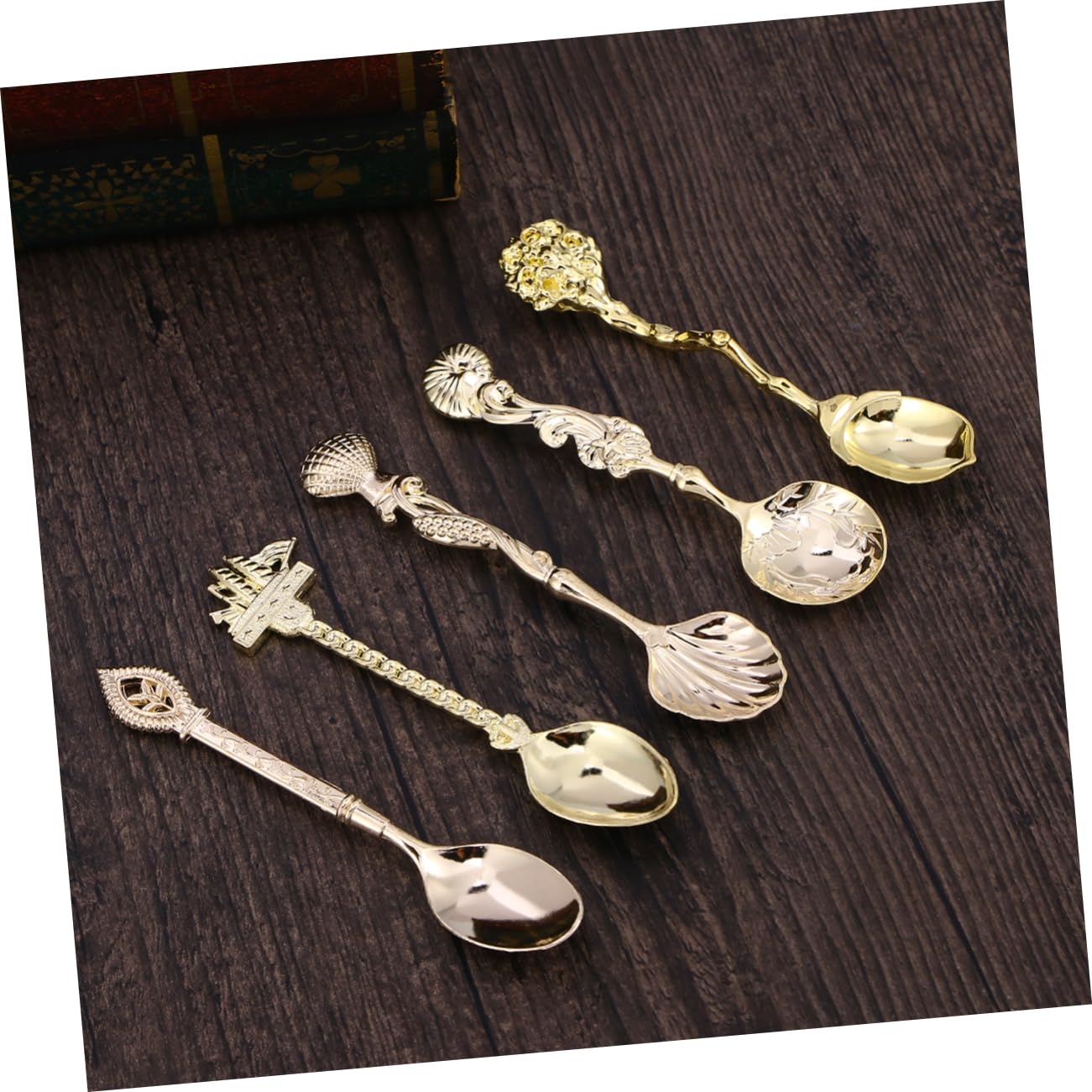 BESTonZON 15 Piezas Cucharas Doradas Para Café Cucharas De Café Antiguas Cucharas Soperas Juego De Cubiertos Cucharas De Espresso Kit De Cóctel Antiguo Cucharas Cafe Cristal Regalo