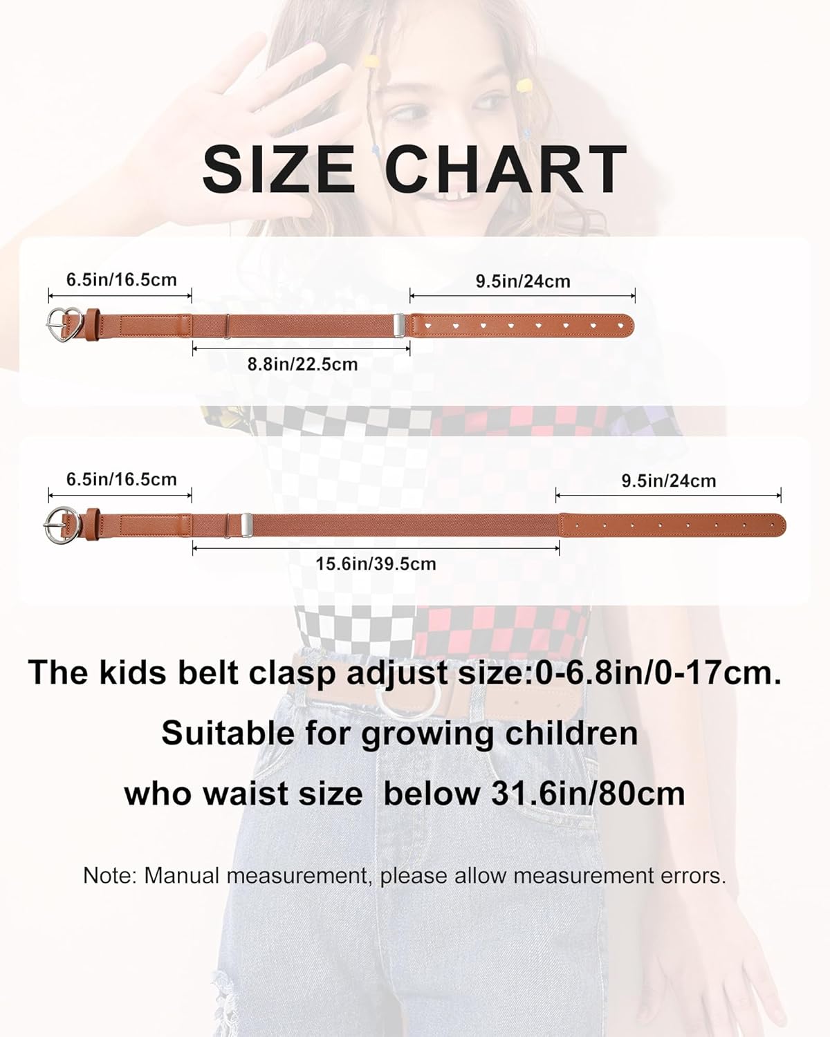 AWAYTR Kids Elastic Leather Belt - Stretch Belt for 3-16 Girls and Boys 16"-31.5" - Image 6