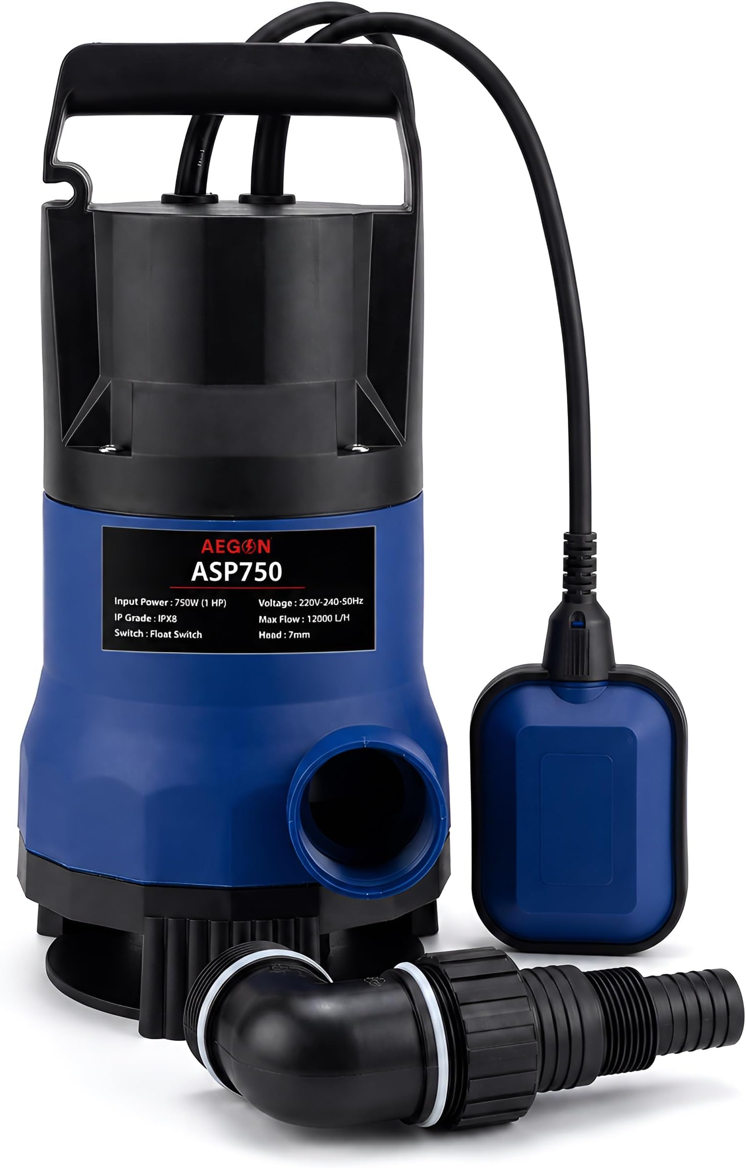 Aegon ASP750 1HP 750W Submersible Sewage Pump with Float Switch | IPX8 Waterproof | 12000 LPH High Flow | Drainage & Waste Water Pump