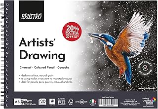 BRUSTRO Artist's Drawing Wiro Pad, 200 GSM, Size A5 (20+4 Free Sheets)| Acid Free,Medium Surface,Natural Grain| Ideal for ...