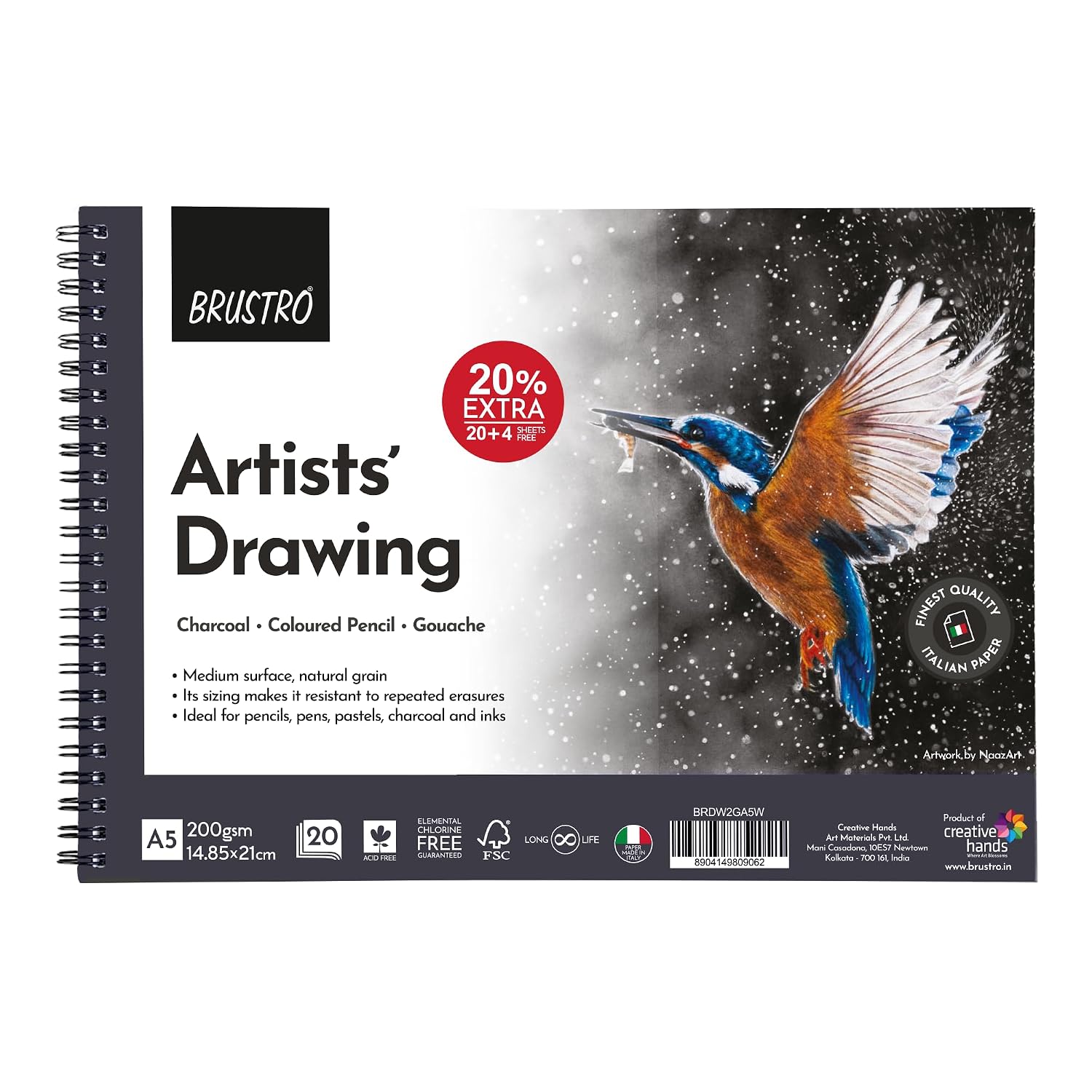 BRUSTRO Artist's Drawing Wiro Pad, 200 GSM, Size A5 (20+4 Free Sheets)| Acid Free,Medium Surface,Natural Grain| Ideal for ... - Review, Price and Buying Guide
