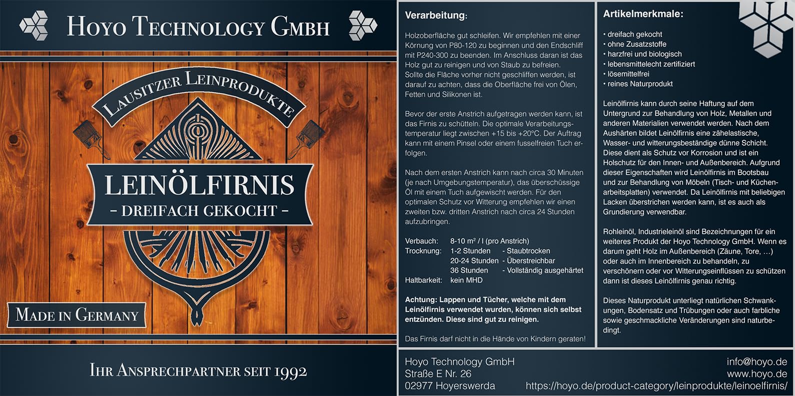 Leinölfirnis 20 L | Dreifach gekochtes Holzöl | Lebensmittelecht zertifiziert | für Innen & Außen | Schutz für alle Holzarten