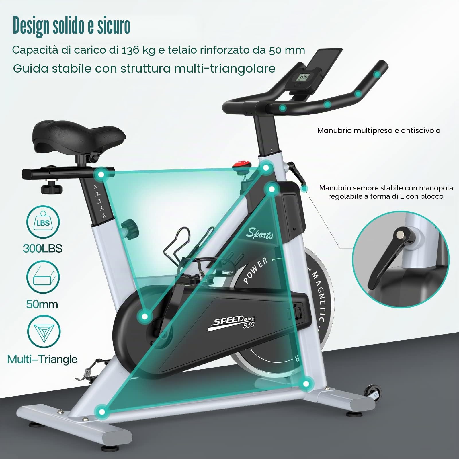 PASYOU Cyclette Magnetica Per Bici Da Casa Con Trasmissione a Cinghia Con Display RPM e Supporto Per Ipad - Capacità Di Peso 150 KG