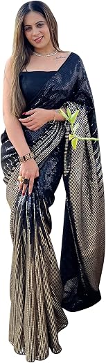 AKHILAM Women's Georgette Embellished Saree With Unstitched Blouse Piece(BITTI555_JR_Parent)