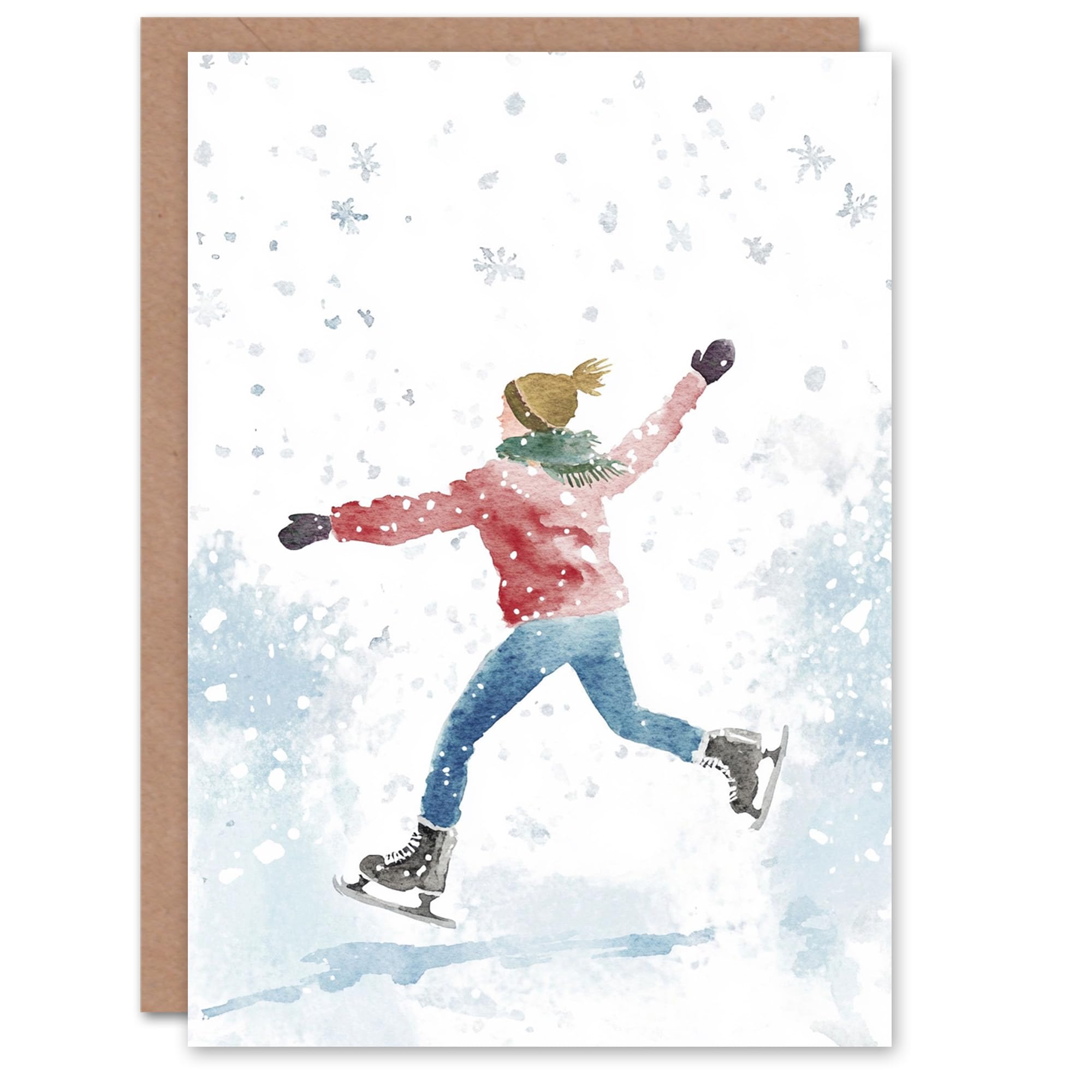 Artery8 Ice Skating Dance With Snowflakes Blank For Him Or Her Art Xmas Festive Christmas Card