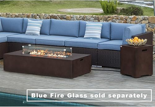 Miniatura 80 de COSIEST Fogata cuadrada de propano de piedra arenisca para exteriores de 35 pulgadas con protector contra el viento y mesa auxiliar, quemador