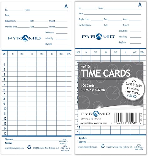Pyramid Time Systems 42415 - Tarjetas de tiempo auténticas y auténticas para relojes de tiempo de alineación automática de 2500 2600 y 2650