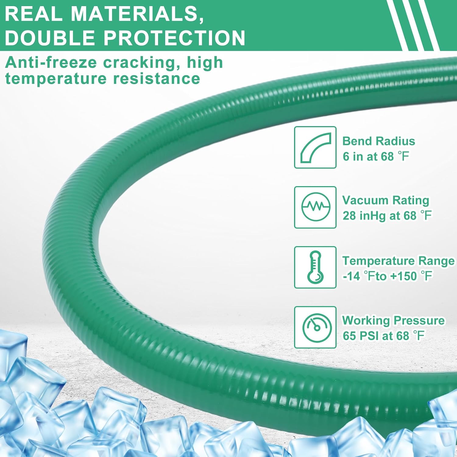 25 ft x 2" ID Suction Hose Heavy Duty Green PVC Suction Water Hose for Water Transfer, 90psi Max Pressure