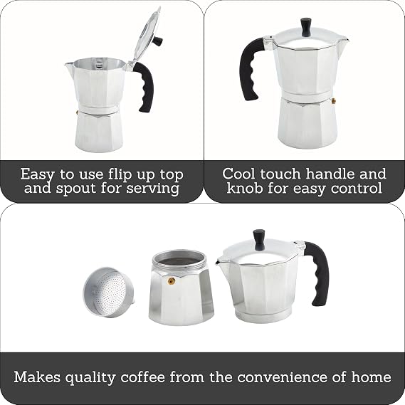 IMUSA 12 Cup Cast Aluminum Stovetop Coffee Maker with Cool-touch Handle