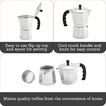 IMUSA 12 Cup Cast Aluminum Stovetop Coffee Maker with Cool-touch Handle