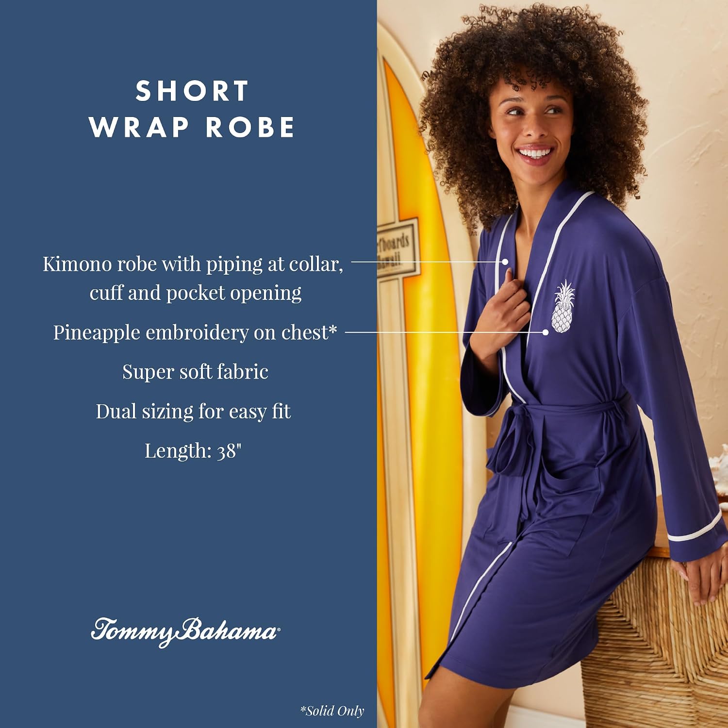 Tommy Bahama - Women's Short Wrap Robe, Long Sleeve Stretch Jersey Kimono with Pockets for Sleep or Lounge