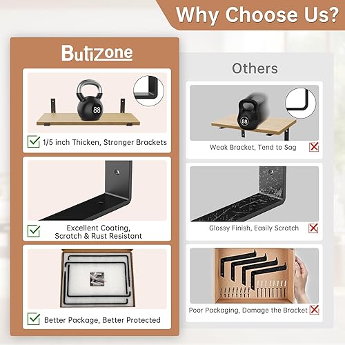 Miniatura 3 de Butizone - Soporte de estante de 4 unidades, soporte en J de metal resistente con borde para estantería abierta de bricolaje, estante de pared