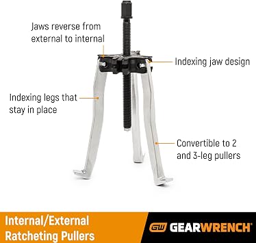 GEARWRENCH 2 or 3 Jaw Internal/External Ratcheting Puller, 2 Ton - 3624D